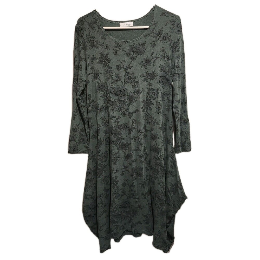 Bryn Walker Tunic Dress Boho Lagenlook Stretch Floral Green Print Size S